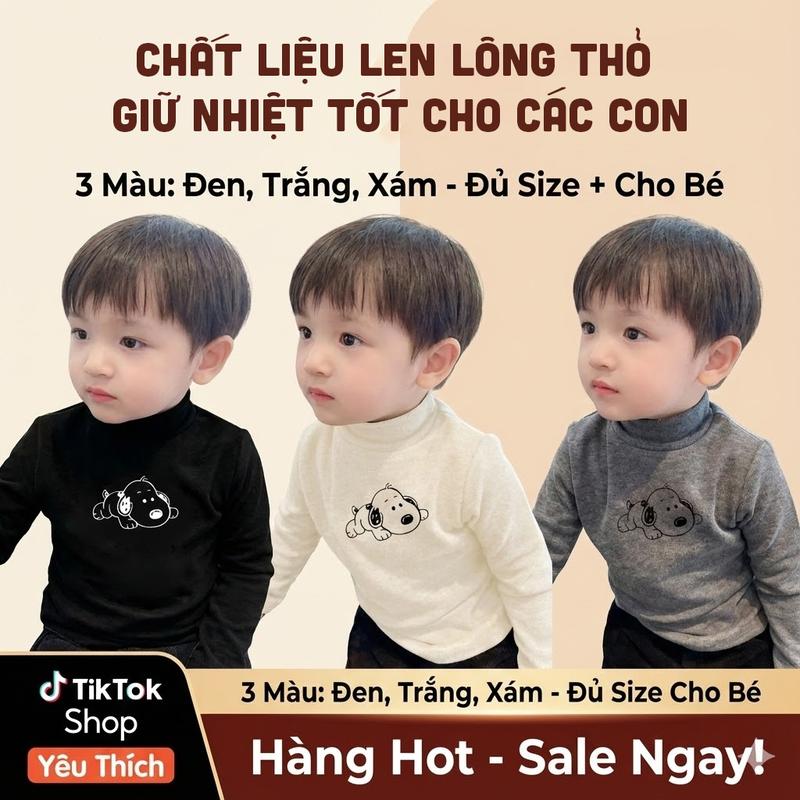  XẢ KHO-   A11 Áo giữ nhiệt cổ cao giữ ấm tốt chất LEN LÔNG THỎ  ZIP LÔNG CAO CẤP ấm áp cho bé trai bé gái mặc mùa thu đông từ 6-16kg 