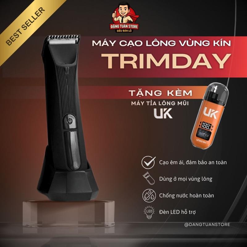 Máy cạo lông vùng kín nam TRIMDAY 2.0 – Tiện lợi, An toàn cho da – Kháng nước, dễ dàng vệ sinh – Lưỡi cạo sứ, dùng cho mọi xùng lông -  Đèn LED soi sáng, Màn hình LED hiển thị Pin, Đế sạc - Tông đơ cơ thể