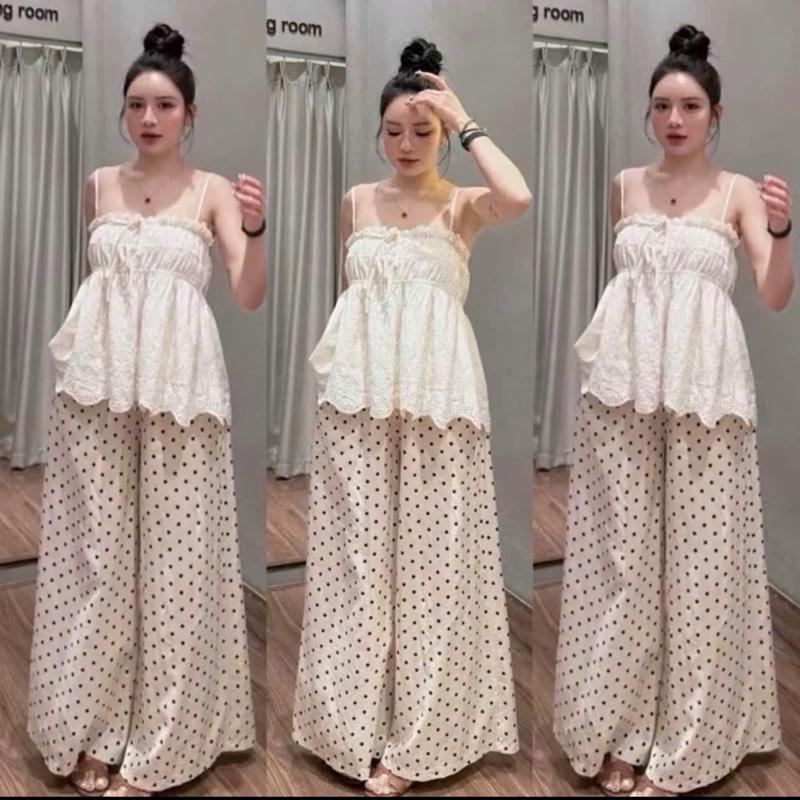 [ Bèo Béo Bigsize ] Set Áo Ren Hoa Kèm Quần Suông Bi Bigsize 60-95kg