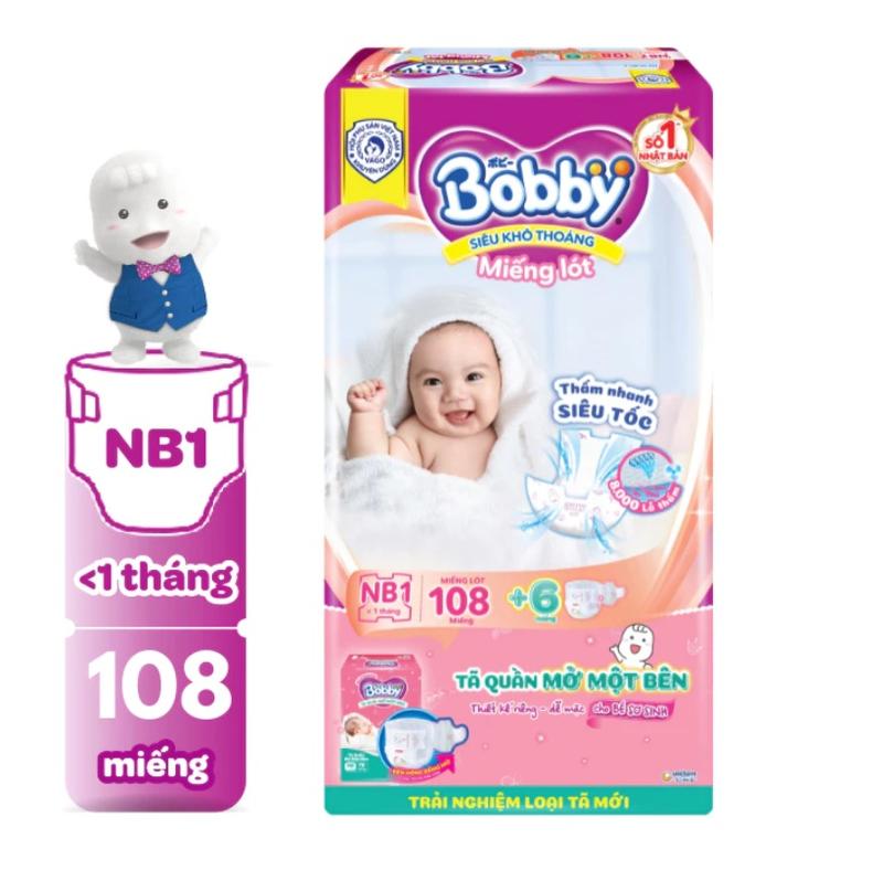  Miếng lót sơ sinh Bobby NB1-108+6  tặng 6miếng tã quần mở 1 bên Cho Bé  
