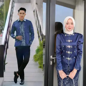 Debatik - Setelan Kebaya Couple ALANA Polos Baju Pasangan Wanita Sarimbit Dewasa Atasan Katun Kondangan Muslim Keluarga Koko Panjang Lebaran Payet Pesta Premium