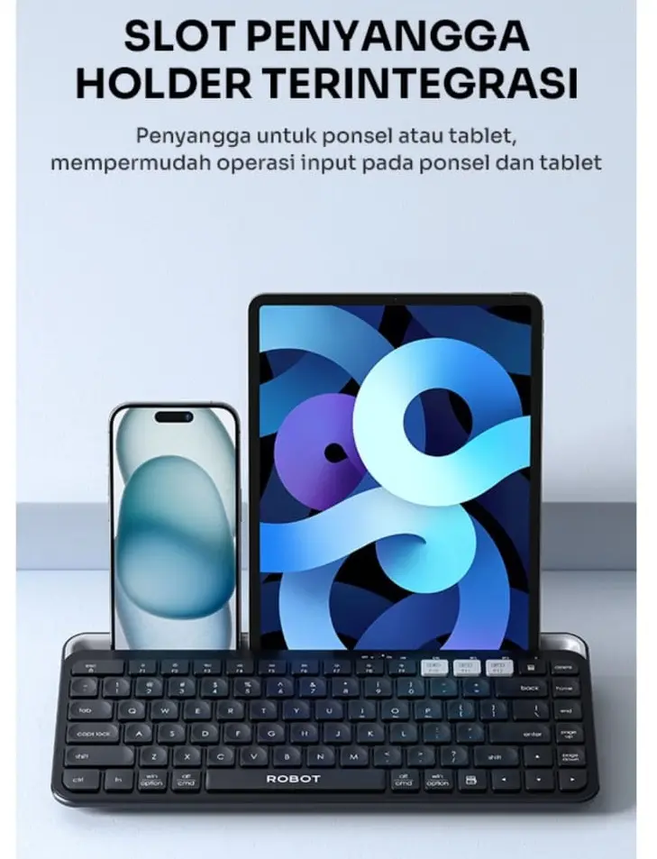 Keyboard Bluetooth Wireless ROBOT KB30 KB-30 Multi Device up to 3 Devices with Holder for Tablet Tab Phone Computer Computer