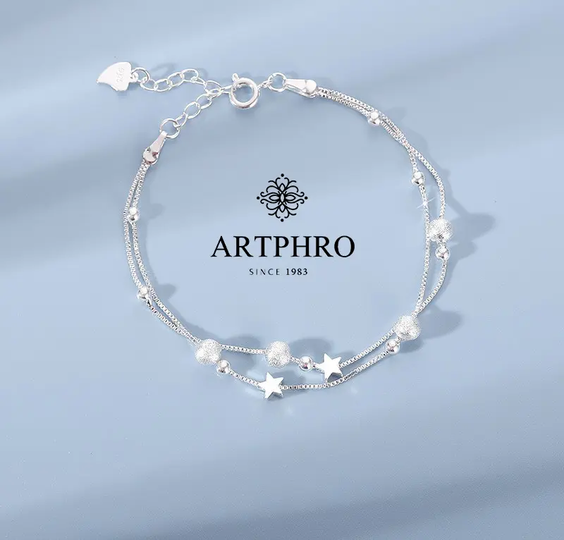 【hộp quà miễn phí】ARTPHRO Vòng Tay Ngôi Sao Hai Lớp, Dành Cho Nữ, Cá Tính Và Đơn Giản 16cm (6,2trong) + 4cm（1.5trong) chuỗi mở rộng 3