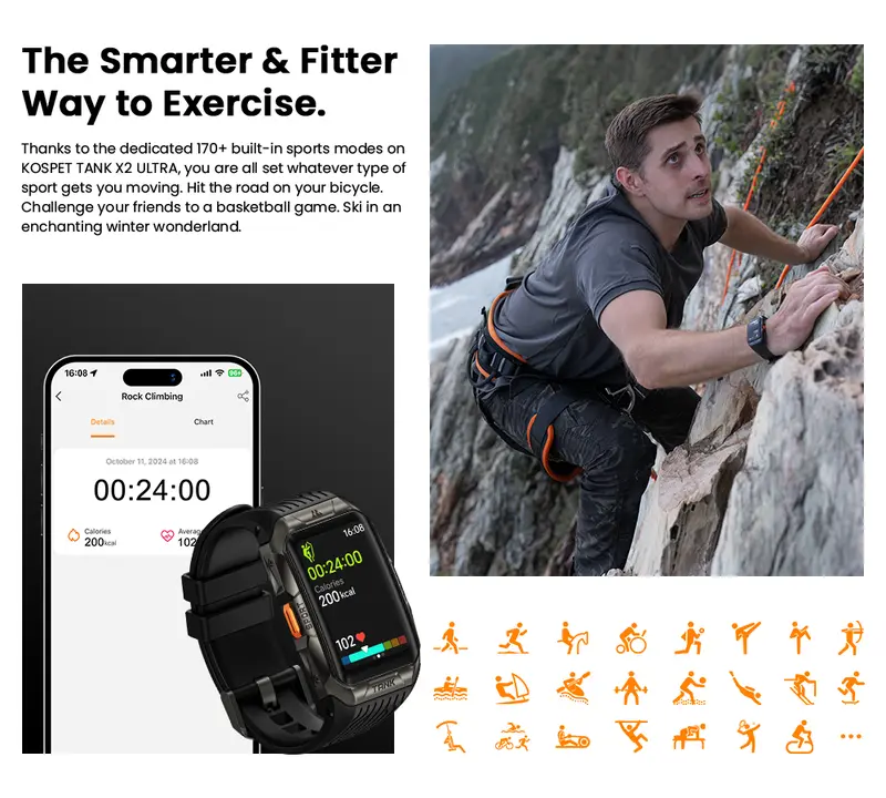 Product Introduction of KOSPET X2 Ultra with GPS&Calls, Smartwatch,Fitness Tracker,44-Day Battery Life,50M Waterproof, AMOLED Display, Full-Metal, Android and iOS Watches, Bluetooth, Smartwatch For Men,Watches For Men,reloj smartwatch Wearable,Smartwatches,Campss Fitness Tracker 12