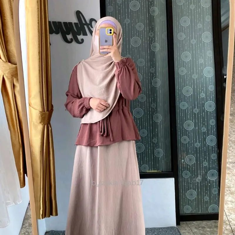 Set Gamis Remaja Zahra Cringkel Muslim Wanita Syari kombinasi 2