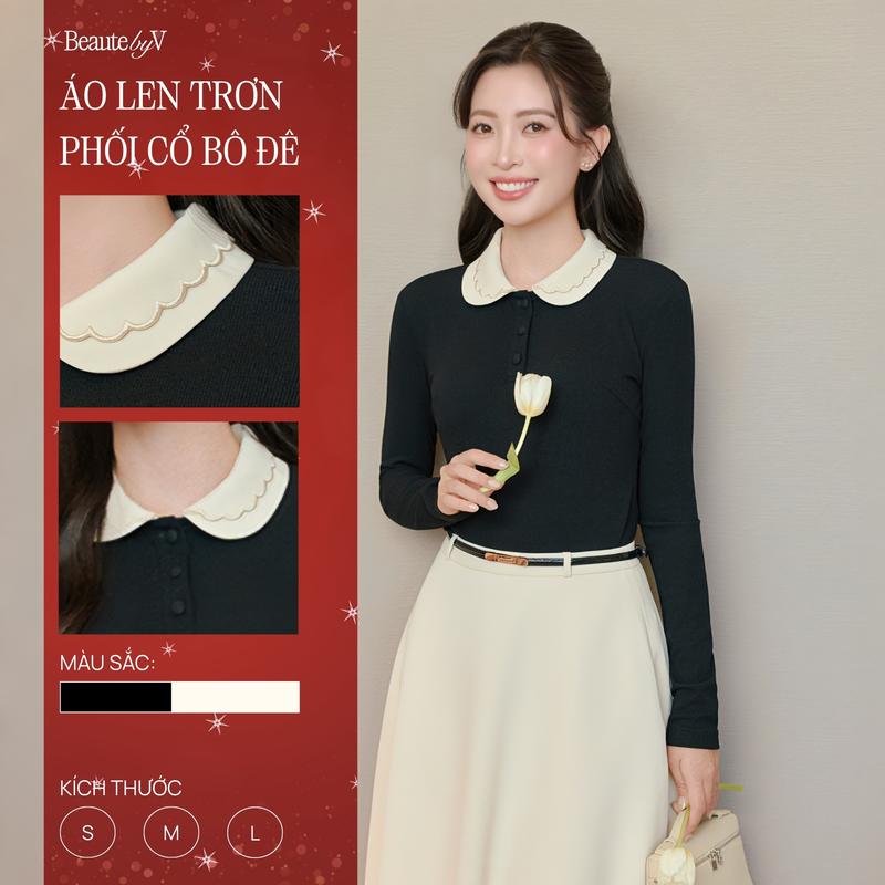 BÁN CHẠY Áo len nữ phối cổ bô đê 2 tầng Dothy Knit BEAUTE BY V CLOTHING điểm nhấn cổ thêu hoạ tiết chân váy dài xoè Viccy KHÔNG KÈM THẮT LƯNG