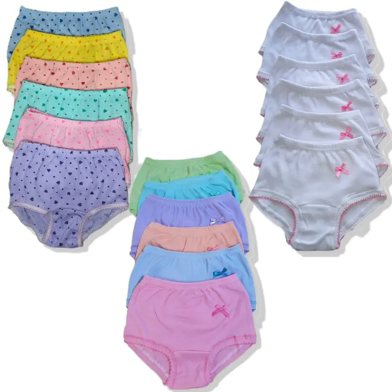 Pantaleta de niña varios estilos (picueta color, picueta blanca y estampado corazón) con diferentes piezas a escoger (12,8,6,4 y 3 piezas) 100% algodón ropa interior para niña calzón para niña tallas de 0-2 a 16, cómodos y transpirables  cotton briefs, cómodos y suaves para el uso diario