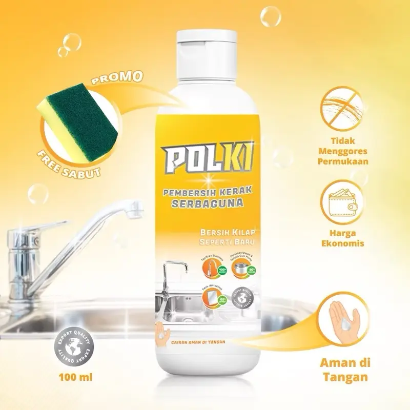 POLKI Pembersih KERAK KACA / PANCI STAINLESS STEEL / 100 ML FREE SPONS 0