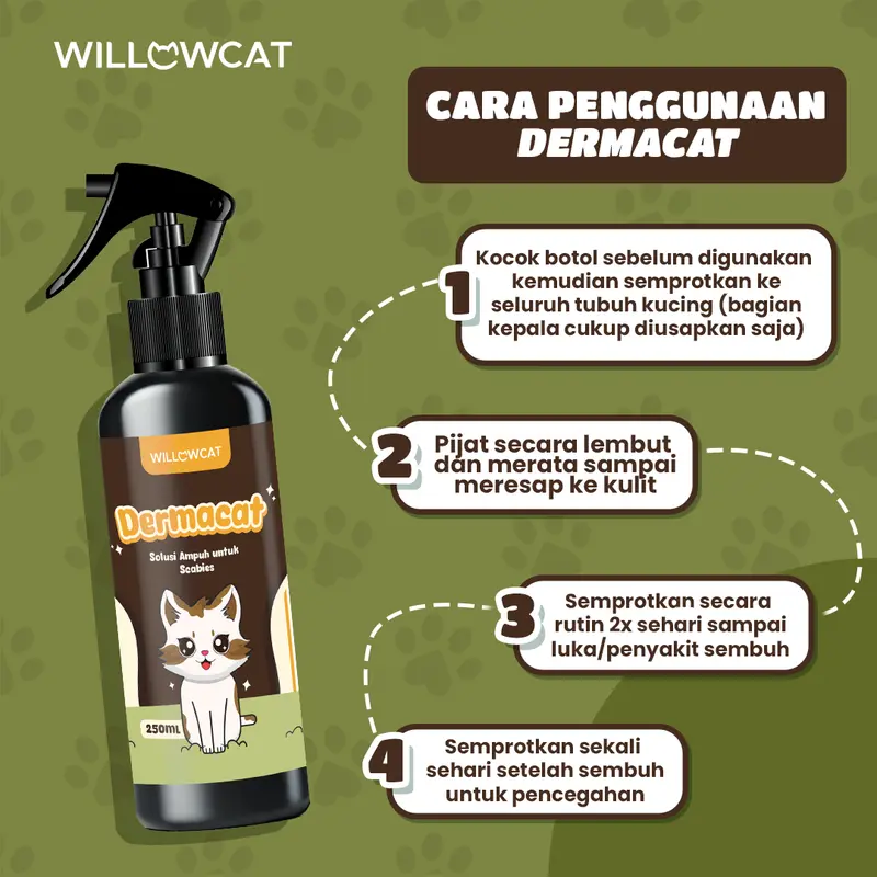 Willowcat - DermaCat Obat Anti Scabies & Jamur Kucing, Atasi Penyakit Kulit & Luka, Aman untuk Kitten 100ML/250ML 3