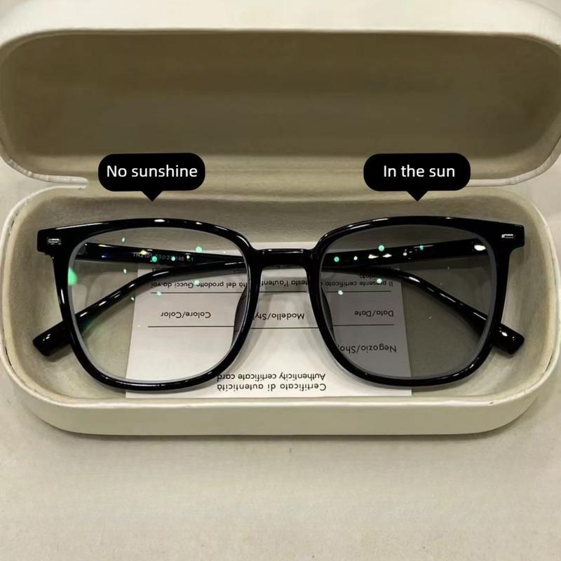 Kính khung lớn đổi màu theo ánh sáng (photochromic), các độ 100, 150, 200, 250, 300, 350, 400, unisex phong cách Hàn Quốc, chống ánh sáng xanh biển, dáng vuông nhỏ gọn, chống bức xạ, dành cho nam và nữ