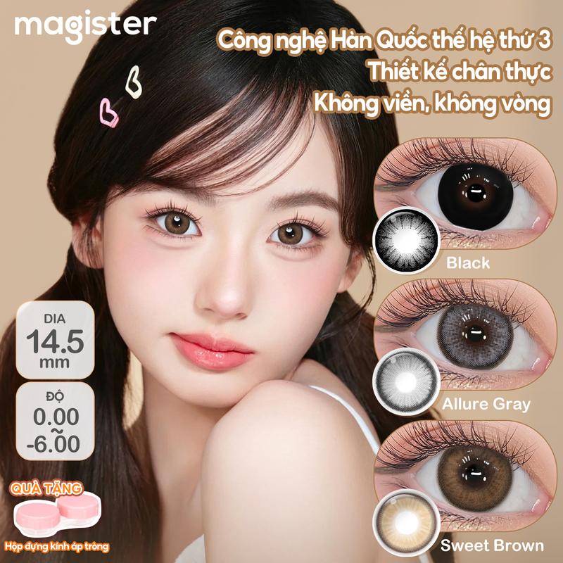 【Recommend Magister Kính Áp Tròng 2 chiếc  Đường kính lớn 0~6.00 DIA 14.5mm Black/Brown/Pacific Blue Kính Áp Tròng Cận 6 Tháng Allure Gray Mắt To Lens Tặng Khay Gương