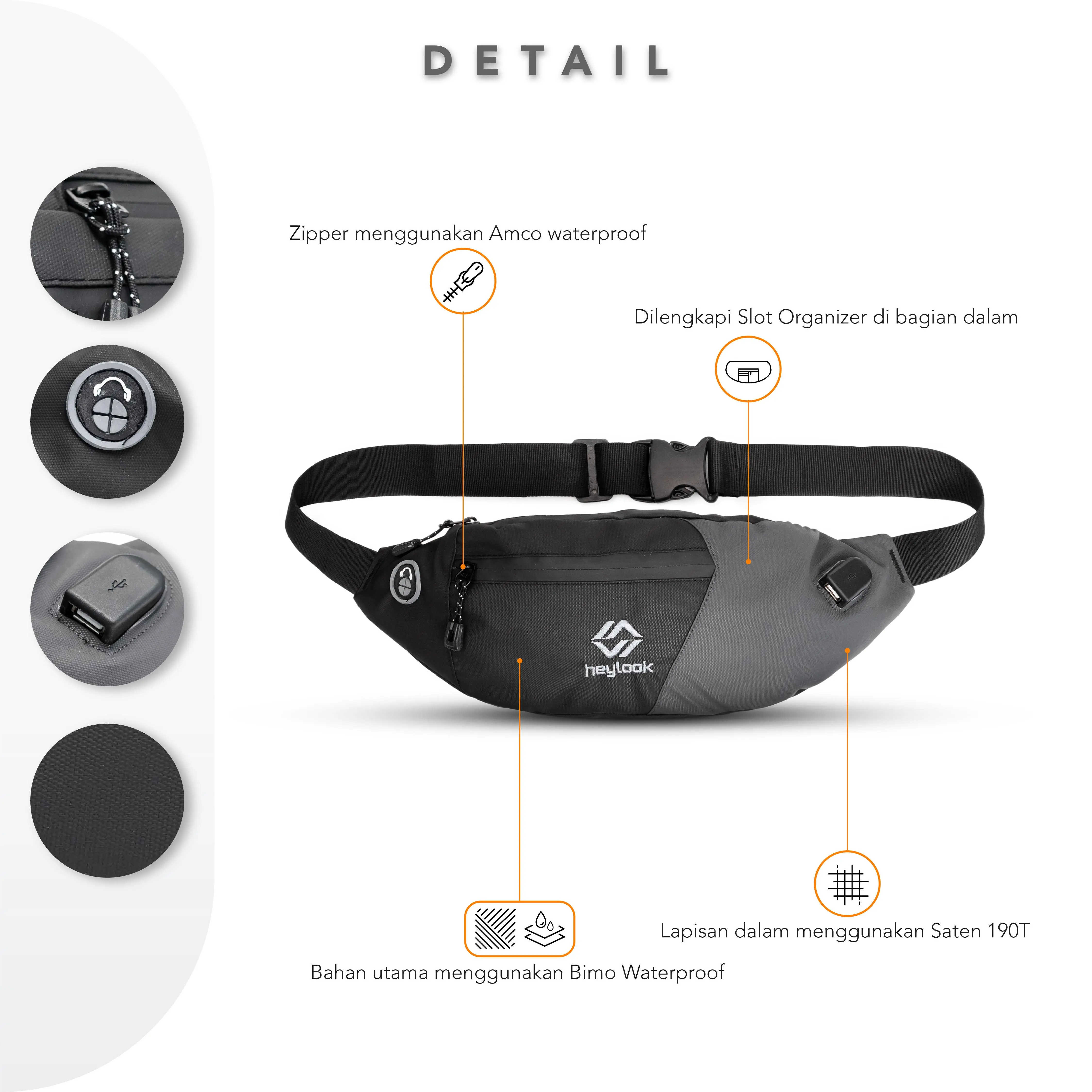 Tas Selempang Pria Waist Bag Asterix Waterproof Slingbag Anti Robek Anti Air Connector Usb Terbaru