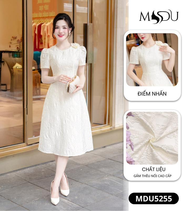   MIỄN SHIP  MDU5255 Váy Gấm Thêu Nổi Cao Cấp – Thanh Lịch Quý Phái Với Hoa Đính Vai Tinh Tế Dành Cho Nữ. 