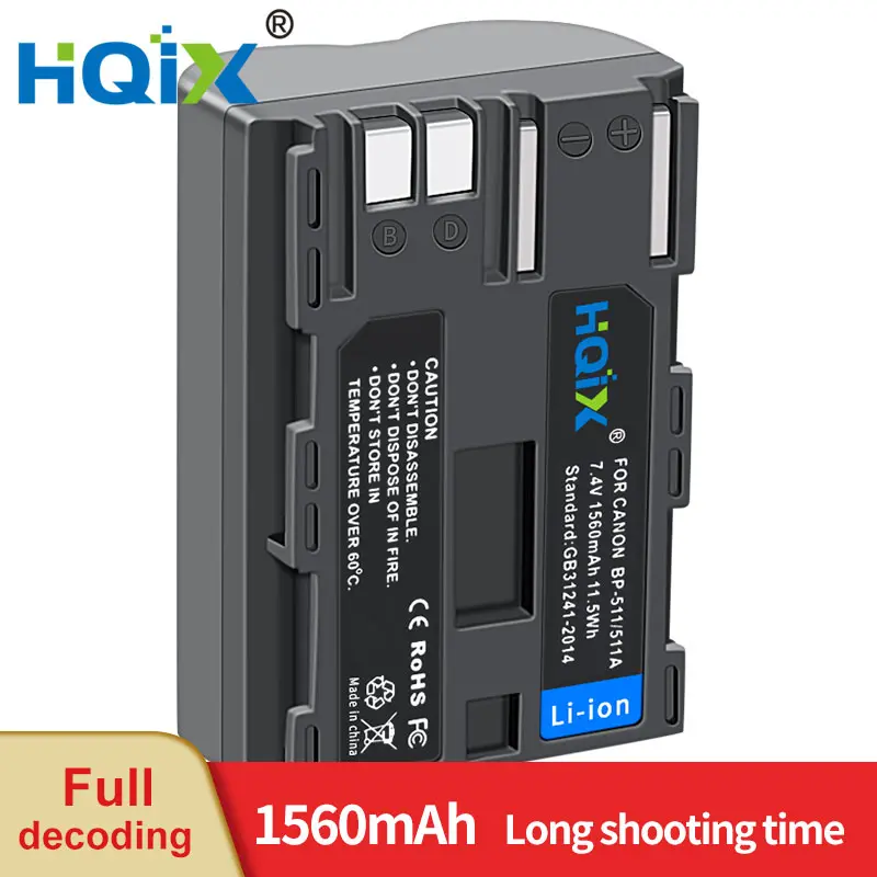 HQIX cho Canon EOS 5D 10D 20D 30D 40D 50D 300D 60D Powershot G1 G2 G3 G5 G6 Prol pro90 IS Powershot FV300KIT 140KIT MV30i MV600i MV300i MV400i MV430i MV450i MV500i máy ảnh BP-511 511A sạc pin