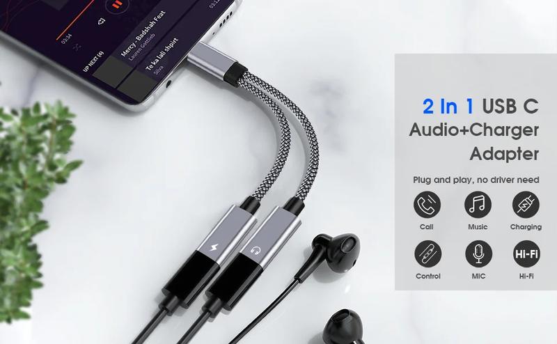 Product Introduction of New 2 IN USB C Type C Splitter to Dual Type USB C Headphone Jack Audio Adapter Fast Charging 60W for Cellphone  Samsung iPhone 15 Huawei 3 in 1 Charger Smartphone Electronic 18
