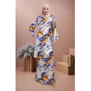 [1] Bold Bloom Baju Kurung Camilia Material Mango Ariani Silk Satin - Elegant Modern Floral Dress Wanita Muslimah