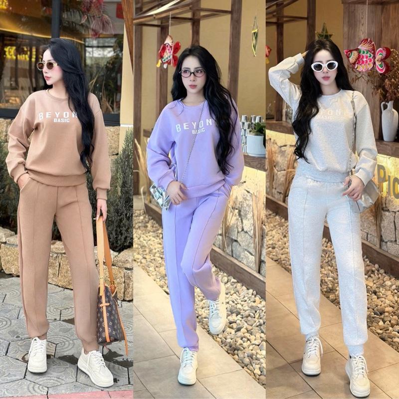 LA MIAN - Bộ Nỉ Nữ Thu Đông Nỉ 2 Da Nỉ Bông nhiều màu ,Set Quần Ao nỉ dài tay in chữ đồ bộ mặc nhà đi chơi