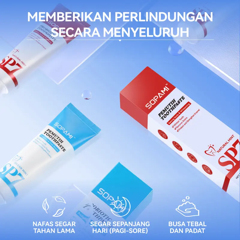 【Diskon Hingga 50%】SOPAMI SP7 Pasta Gigi Pemutih Baking Soda Plus Mint Alami + Pasta Gigi Pelepasan Plak Perlindungan Gusi & Gigi Plus Mint Laut 2Pcs Menghilangkan plak gigi, Melindungi dari gigi berlubang, Merawat gigi, Menyegarkan napas. 6