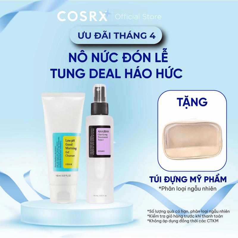 Combo Gel rửa mặt dịu nhẹ COSRX Low pH Good Morning Gel Cleanser và Nước hoa hồng COSRX AHA/BHA Clarifying Treatment Toner