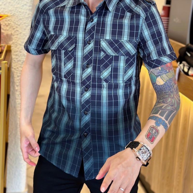 [S805] Áo sơ mi nam tay ngắn cotton kẻ caro , cotton mềm mịn, không nhăn ,form slimfit Menswear Kate Shirt Pique Dài Tay Có Cổ