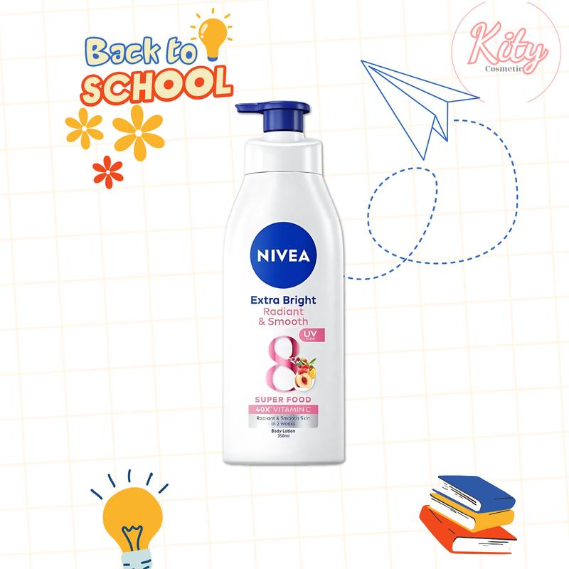 (Raddiant) NIVEA Sữa Dưỡng Thể Extra Bright Mịn Mượt 8 Super Foods 350ml - Sáng Da Ban Ngày với 40X Vitamin C & Màng Lọc UV Bảo Vệ Hiệu Quả