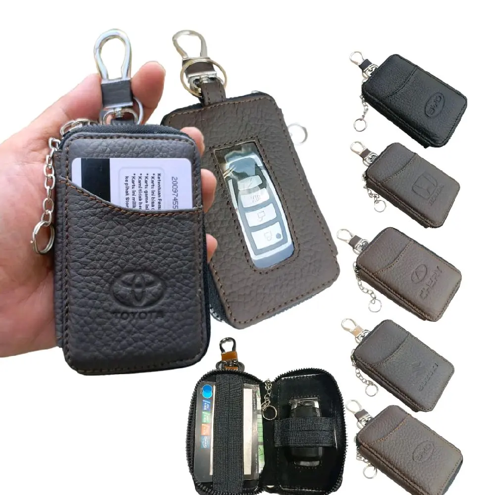 Gantungan kunci remote keyless mobil kulit asli dompet etoll stnk sIM