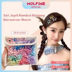 MOLFINE Set Jepit Rambut Bintang Berwarna-warni Gaya Korea 50 Pcs/Jepit Rambut Gadis Dopamin/Aksesoris Rambut Gadis-gadis Lucu Cantik Fashion