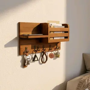 Rak Dinding Kayu Multifungsi dengan Tempat Kunci dan Rak Buku untuk Ruang Tamu dan Kantor