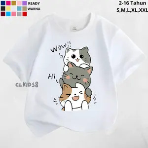 Kaos Anak Kucing Laki Laki Perempuan Bahan Katun Halus Nyaman Dipakai Ukuran S M L XL XXL