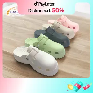 F808 | Sandal Wanita model Baim / Clog | Sendal Jelly Wanita Terbaru Empuk |  Hitam | Coklat | Putih | Hijau | Pink