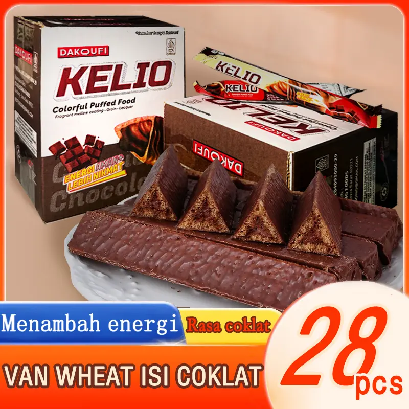 COD/VAN WHEAT ISI COKLAT  28pcs/Batang cokelat panjang dengan sudut cokelat/berisi isian/kue kering berbentuk segitiga/makanan ringan/lapisan cokelat/cokelat/batang cokelat/makanan ringan untuk bersantai.