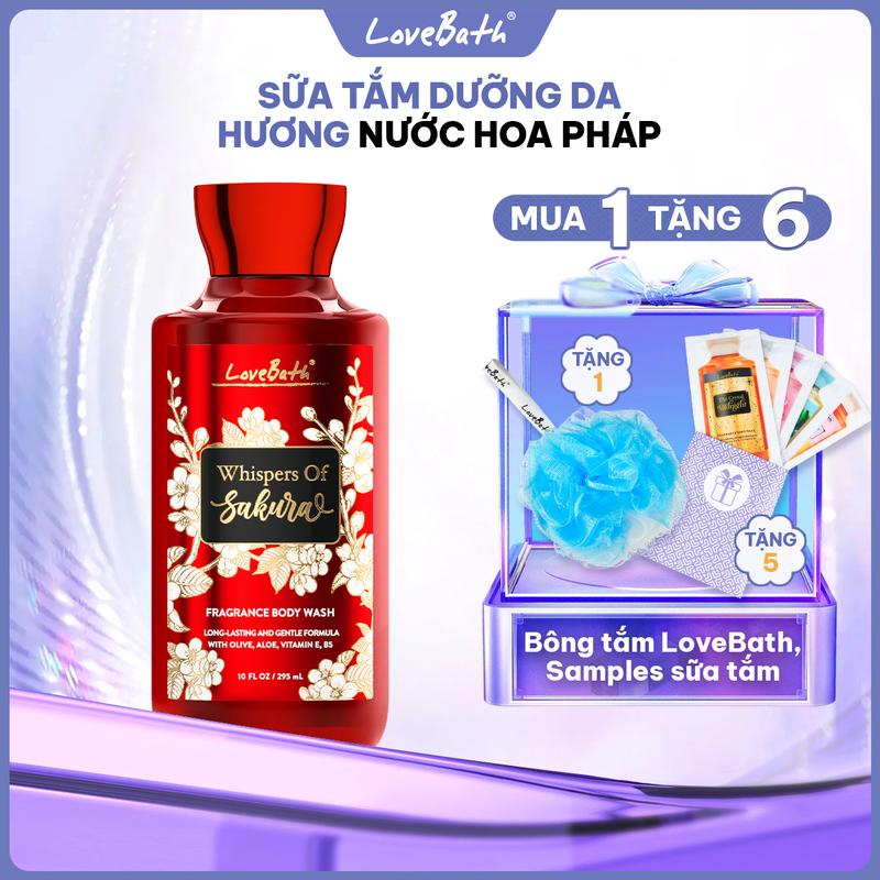  Hộp Sữa Tắm Hương Nước Hoa Pháp Whispers of Sakura 295ml Chiết xuất từ dầu Olive {Quà tặng bông tắm & 5 gói sữa tắm 12ml} | Lovebath Việt Nam 