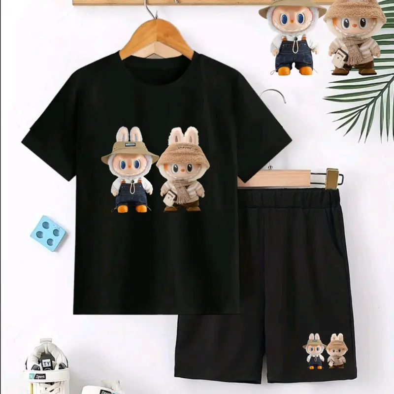 BAJU SETELAN ANAK GAMBAR BONEKA LABUBU 4