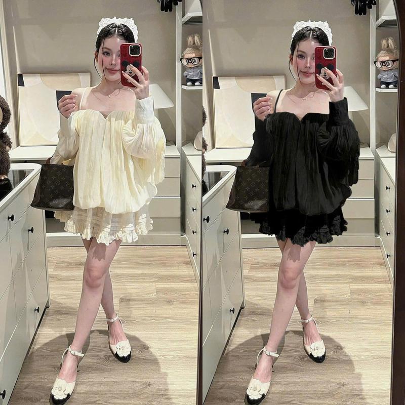 S969 (TÁO ĐỎ BIGSIZE 55-90KG) SET 2 MÓN ÁO TRỄ VAI 2 DÂY TAY DÀI + CHÂN VÁY