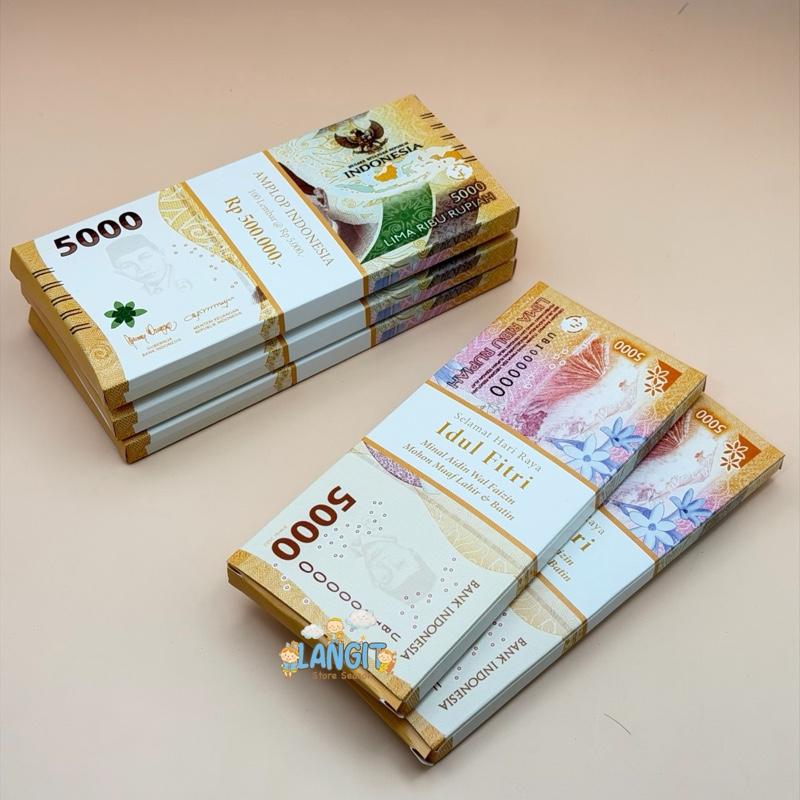 Amplop Lebaran Motif Uang Segepok Motif 3D ukuran Panjang isi 5 pcs untuk Idul Fitri