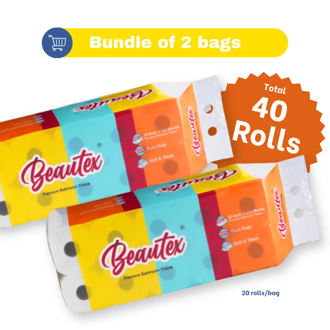Beautex 3ply Toilet Roll 220sheets (Bundle of 2bags , 20roll/bag)