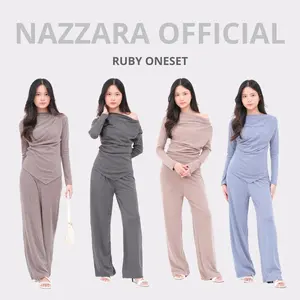 Nazzara Official Ruby Oneset Setelan Kulot Wanita Baju Muslim Bahan Knit Reguler & Bigsize Nyaman Fleksibel