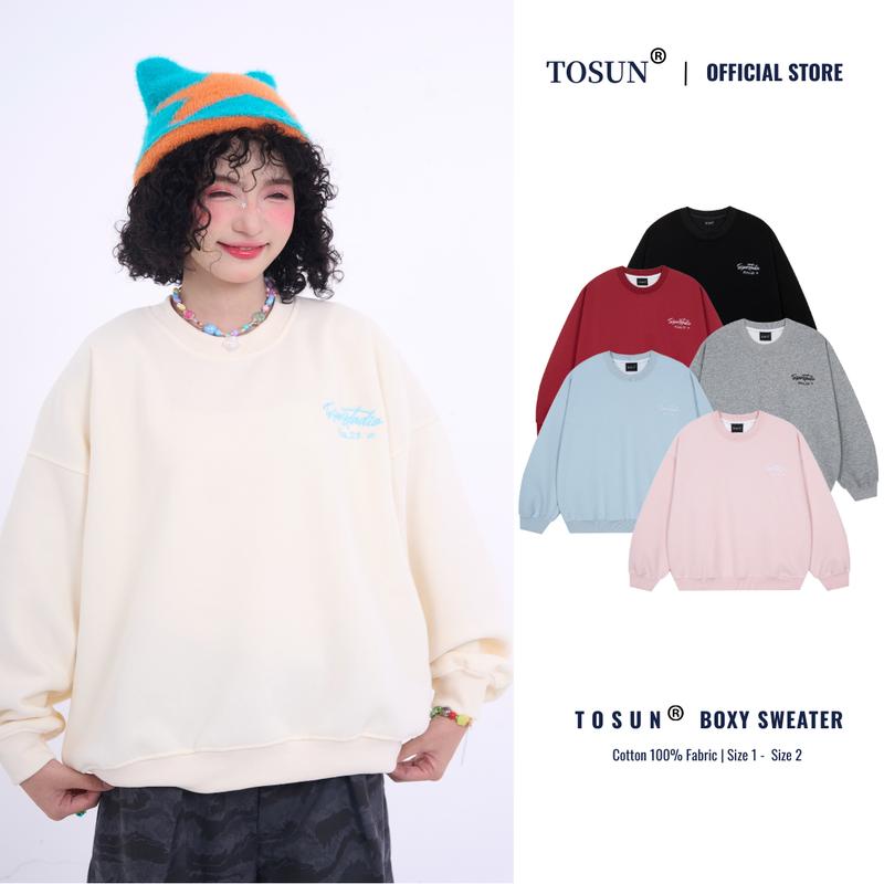 Áo Sweater Nỉ Ép Hàn Form Rộng Boxy Thêu Logo TOSUN S19