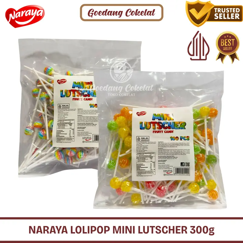 Naraya Mini Lutscher Fruity Fruit Candy 300g Permen Lolipop Rainbow Fruit Candy Isi 100 Pcs 0