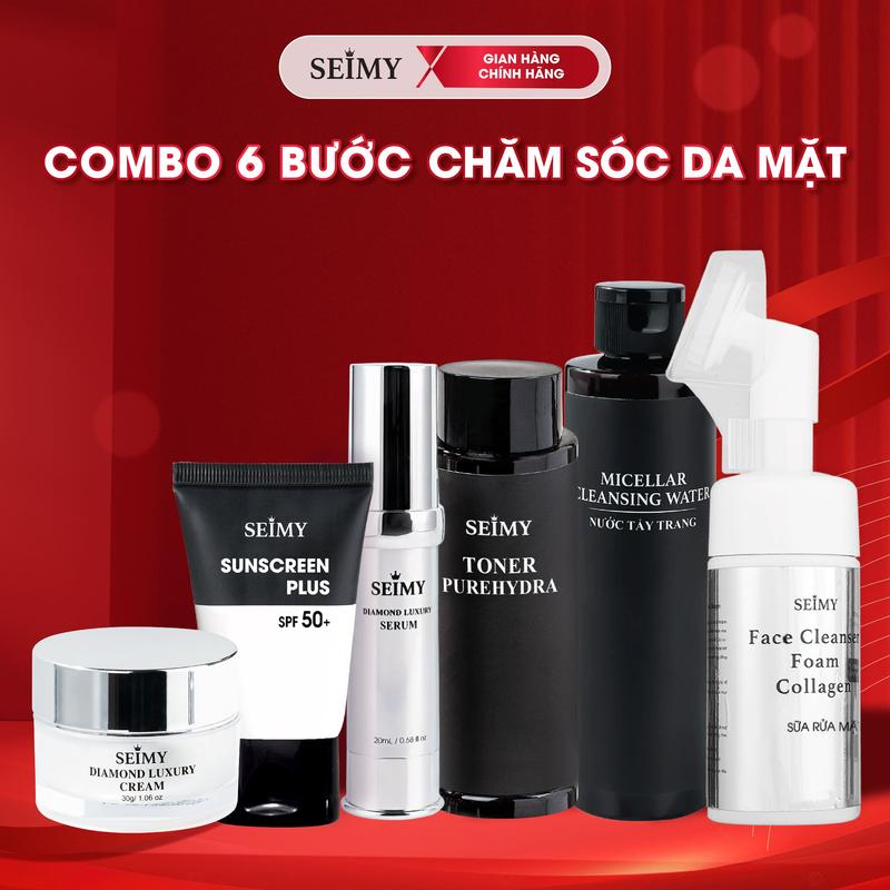 Combo Dưỡng Da Seimy Chăm Sóc Da 6 Bước Nước Tẩy Trang Sữa Rửa Mặt Toner Serum Dưỡng Kem dưỡng đêm Kem chống nắng