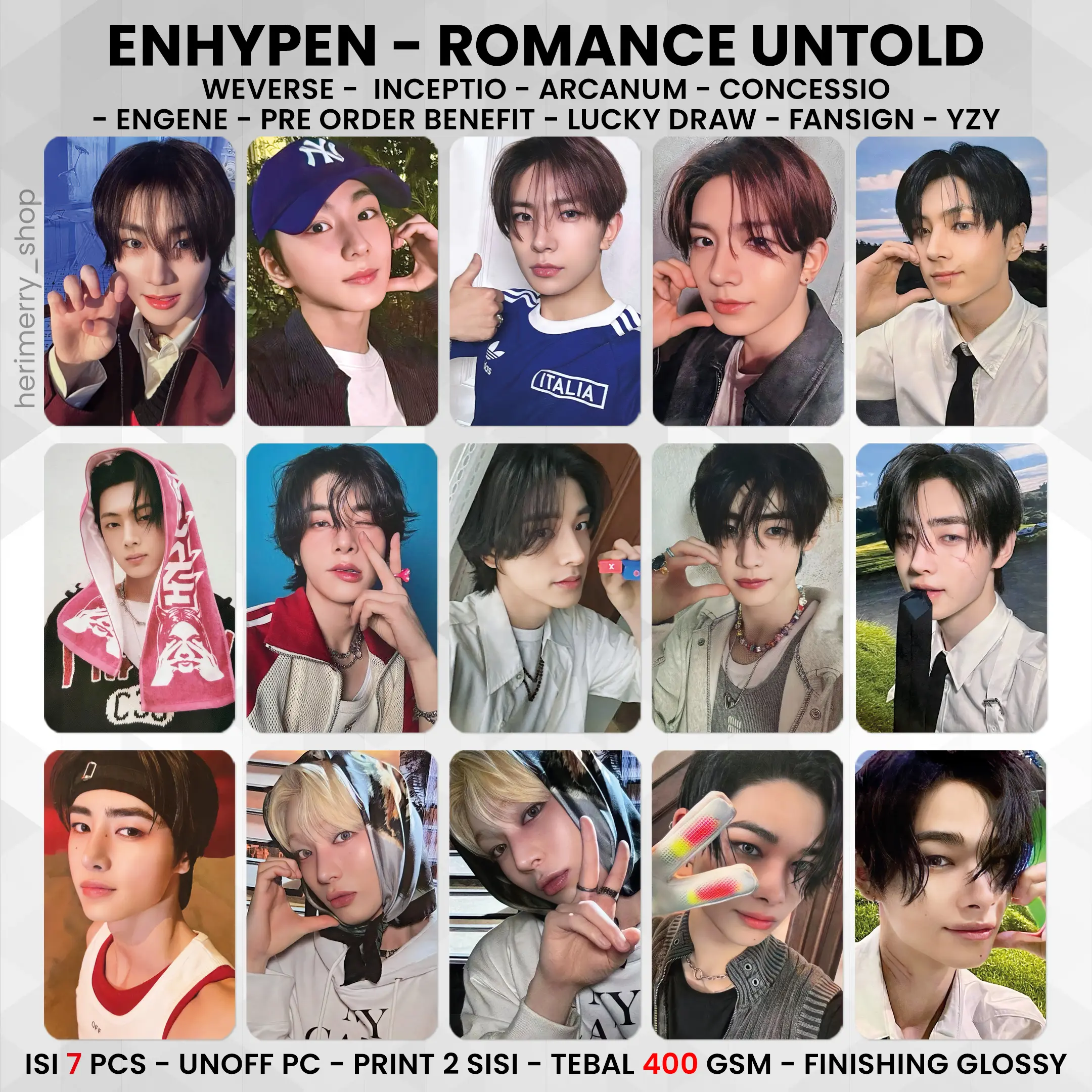 (ISI 7-8 PCS) Photocard ENHYPEN ROMANCE UNTOLD XO - PC 2 SISI KPOP Premium fotocard Merch Unofficial Enha Engene
