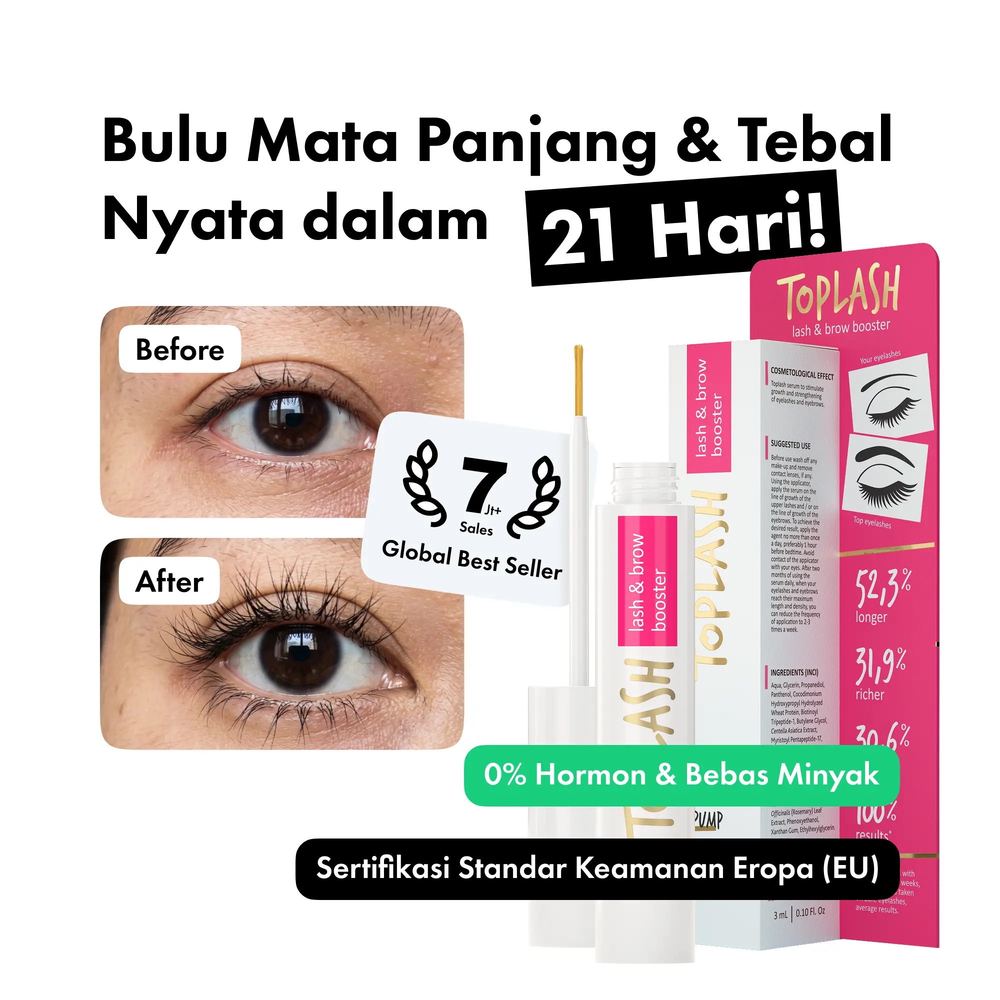TOPLASH Lash and Brow Serum Natural Serum Bulu Mata dan Alis Alami Membantu Menebalkan Bulu Mata