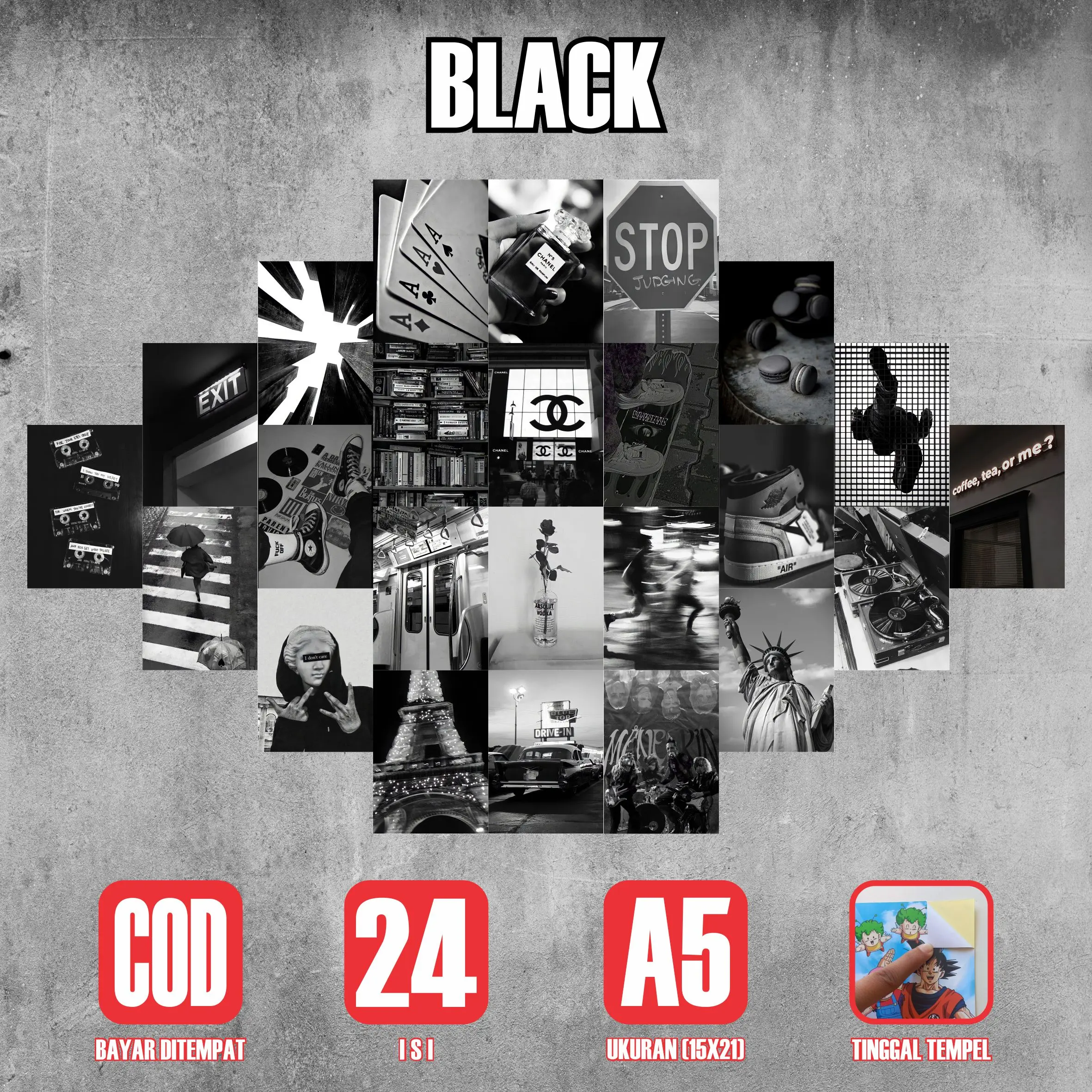Poster Sticker Black White Series 24 Lembar A5