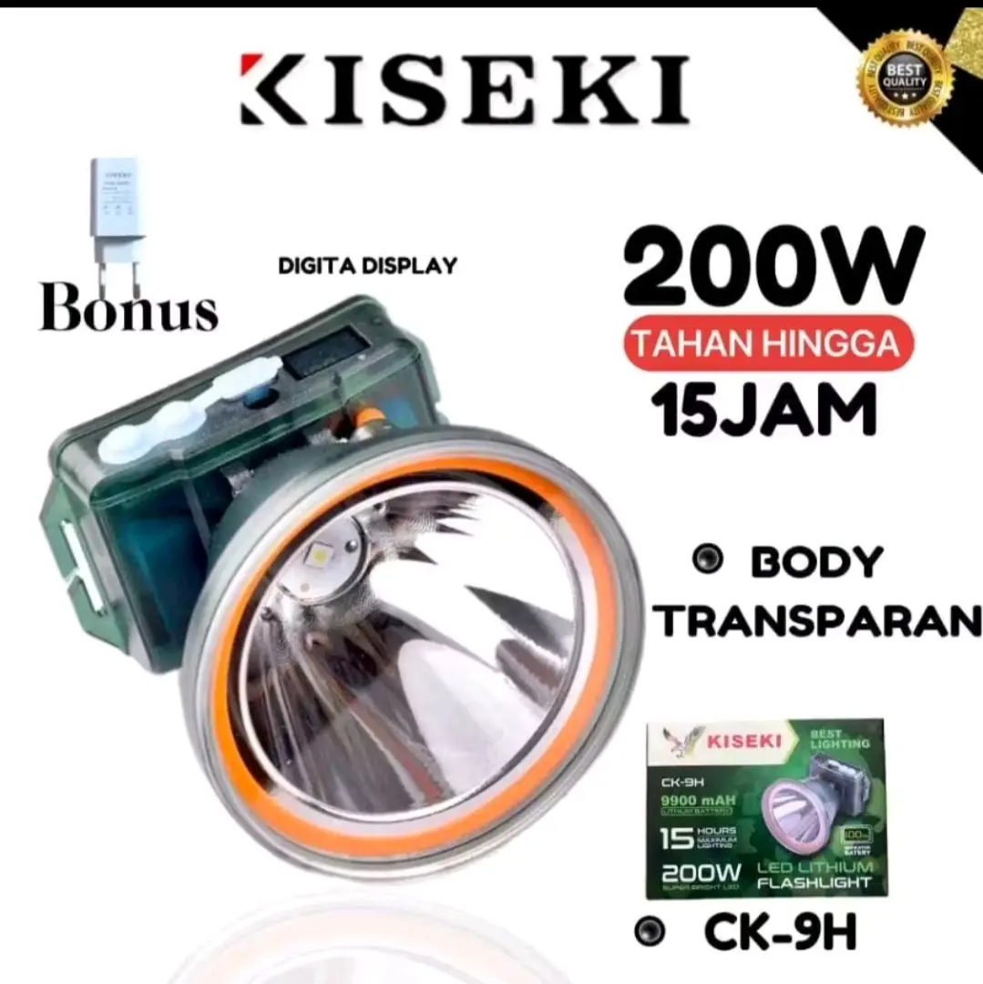 Senter Kepala Kiseki 200 Watt super terang bonus mika kuning
