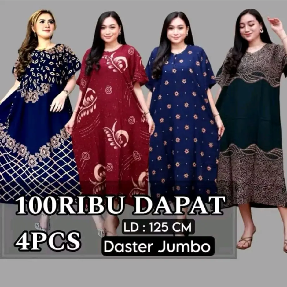 Paket Kombo 100rb Dapat 4pcs Bahan Rayon Premium Super Adem Nyaman Dipakai Sehari Hari Busui Friendly Daster Jumbo Kancing Depan Daster Rayon Bumil Dress dastertik tok Tidur Motif Batik