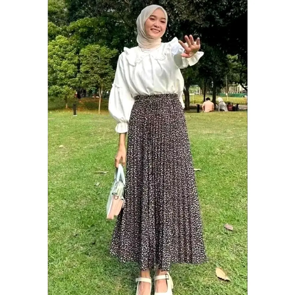 Rok Plisket Motif Melati - Rok Rempel Wanita Lucu, Panjang Remaja  Cewek Dewasa Bawahan
