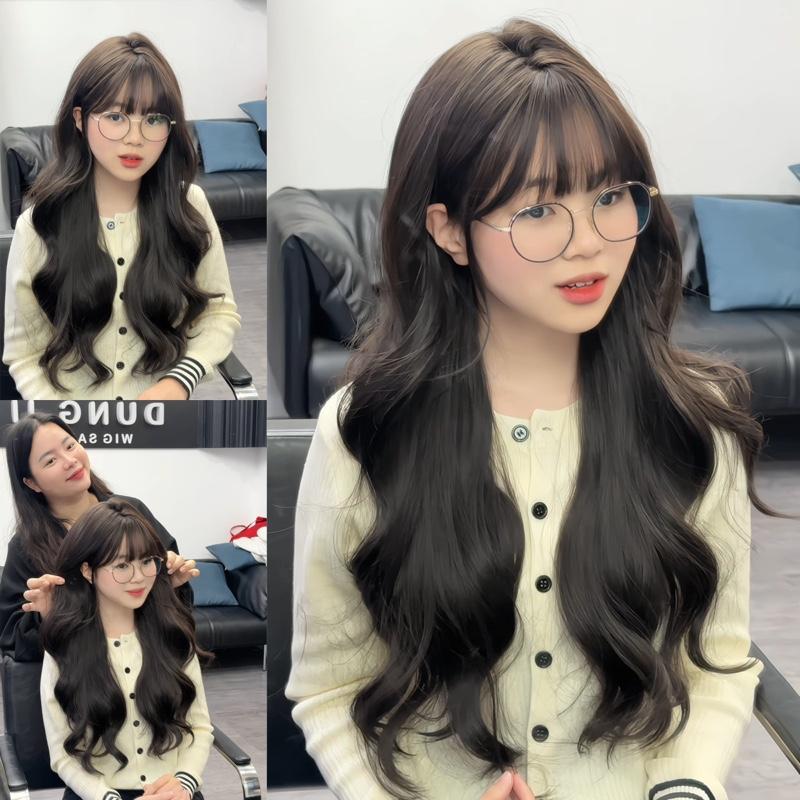 Dung Ji Tóc giả nữ DJ-19 xoăn lơi 65cm siêu thật tự nhiên chất liệu tơ nhân tạo cao cấp màu nâu đen có thể cắt và là chỉnh lại mái XU HƯỚNG DJ-19