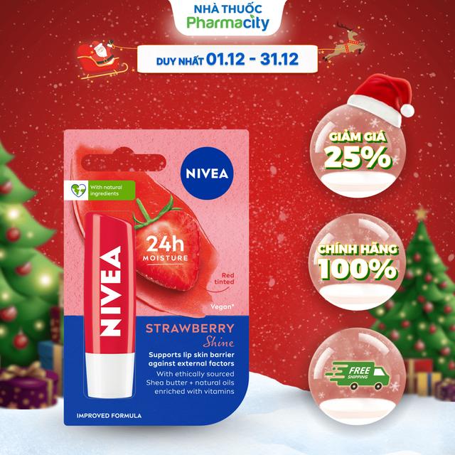 Son Dưỡng Môi NIVEA Strawberry Shine Hương Dâu - Màu đỏ Thỏi 4.8g