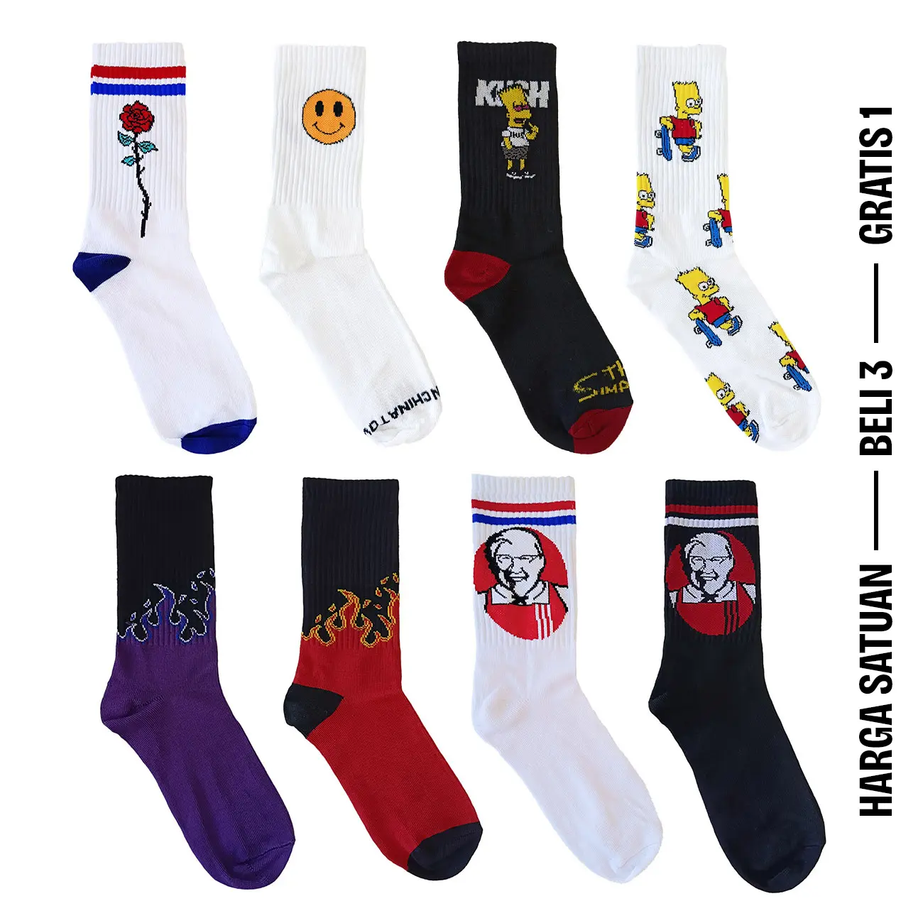 HARGA SATUAN PROMO BELI 3 GRATIS 1 KAOS KAKI PENDEK RANDOM - KAOS KAKI 3/4 KATUN OLDSCHOOL EDISI KARTUN CASUAL MOTIF KEREN PRIA DEWASA NYAMAN panjang