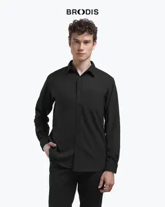 Broodis Kemeja Basic Formal / Casual Polos Pria Hitam Cotton SOFTEE Black Lengan Panjang Slimfit